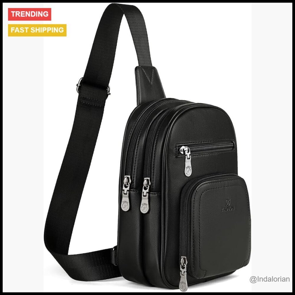 Designer PU Leather Sling Bag Crossbody Purse Multi-Pocket Adjustable Strap